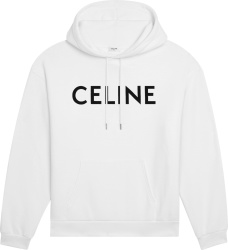 Celine White And Black Logo Print Hoodie