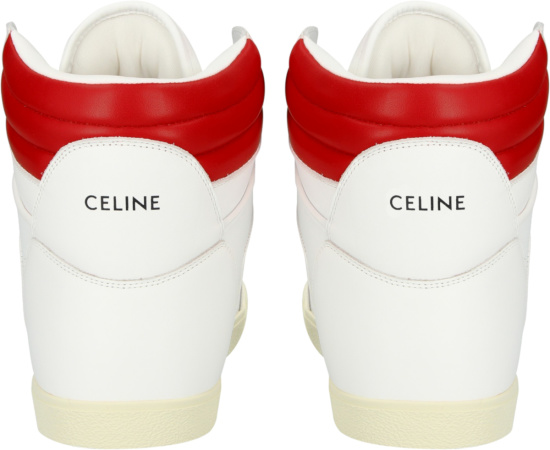 Celine White And Red Leather High Top Sneakers