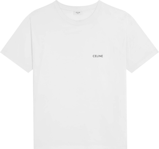 Celine White Loose Fit Small Logo T Shirt