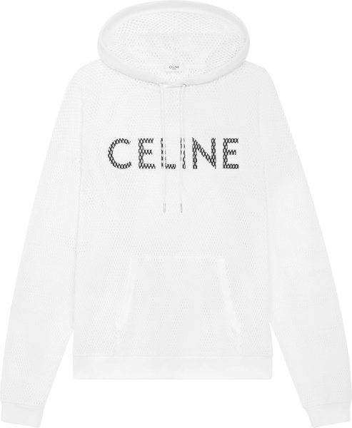 Celine White Mesh And Black Logo Hoodie