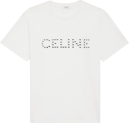 Celine White Stud Logo T Shirt