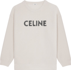 Celine White Studded Logo Hoodie