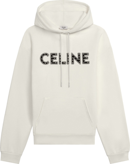 Celine White Studded Logo Hoodie 2y323052h 01ob