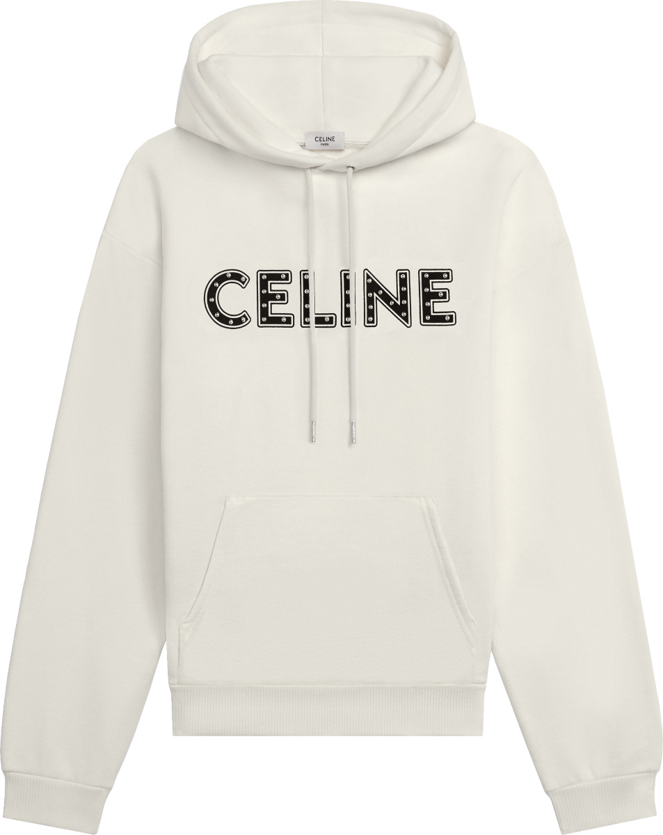 Celine White Studded-Logo Hoodie | INC STYLE