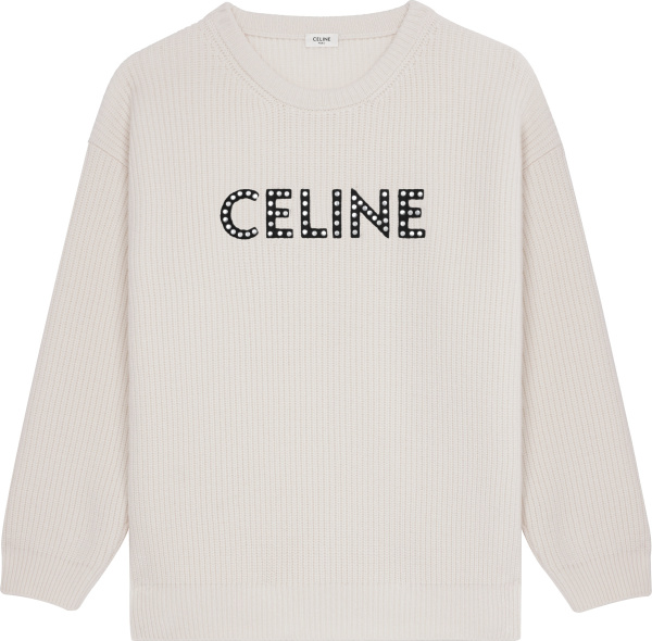Celine White Studded Logo Hoodie