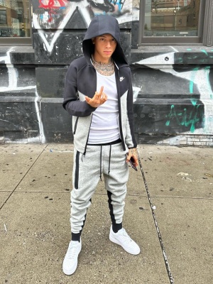 Central Cee Wearing A Nike Black And Grey Zip Hoodie And Joggers With White Air Foce 1s