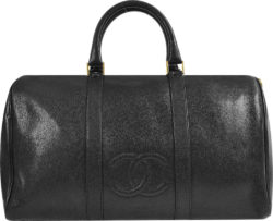Chanel Black Caviar Leather Cc Logo Duffle Bag