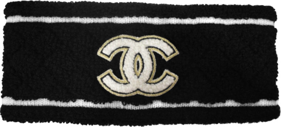 Chanel Black Chenille Quilted Cc Logo Headband