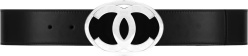 Chanel Black Leather And Silver Cc Oval Logo Buckle Belt