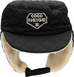Black Quilted 'Coco Neige' Trapper Hat