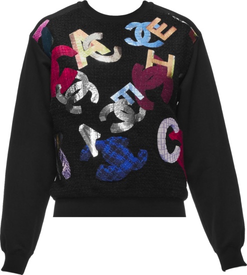 Chanel Black Tweed And Multicolor Metallic Logos Sweatshirt