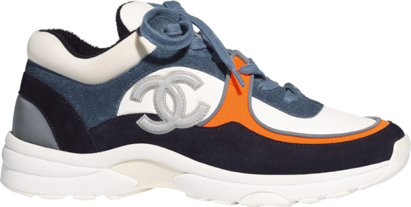 Chanel Blue Navy White Suede Sneakers