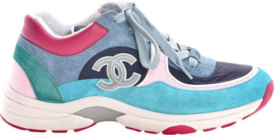 Chanel Blue Turquoise And Pink Sneakers