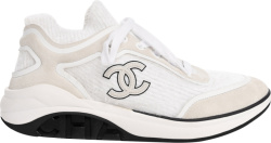 Chanel Fw19 White Ribbed Cashmere And Suede Cc Logo Patch Sneakers