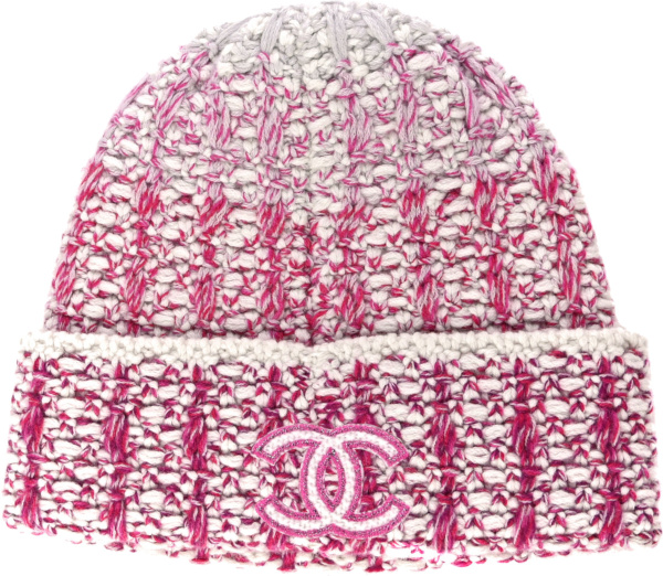 Chanel Pink And White Cc Logo Patch Beanie