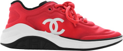 Chanel Red Lyrca Cc Logo Sneakers 19p