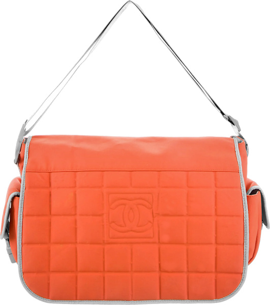 Chanel Sport Orange Square Quilted Nylon Messenger Bag