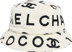 Chanel White And Allover Black Logo Bucket Hat