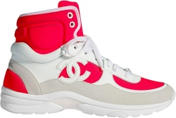 Chanel White And Red Neoprene High Top Sneakers