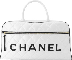 Chanel White Diamond Quilted Boston Travel Bag