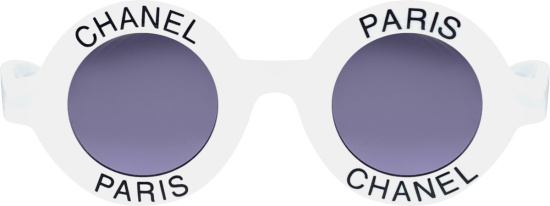 Chanel White Round Chanel Paris Logo Sunglasses
