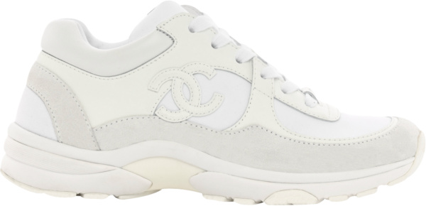 Chanel White Suede Leather And Nylon Cc Logo Patch Low Top Sneakers