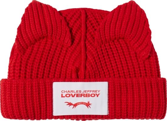 Charles Jeffrey Loverboy Red Ribbed Knit Ears Beanie