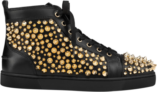 Christian Louboutin Black And Gold High Top Louis Spikes 2022n Sneakers