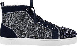 Christian Louboutin Navy Blue High Top Crystal Spike And Stud Lou Mix High Top Sneakers