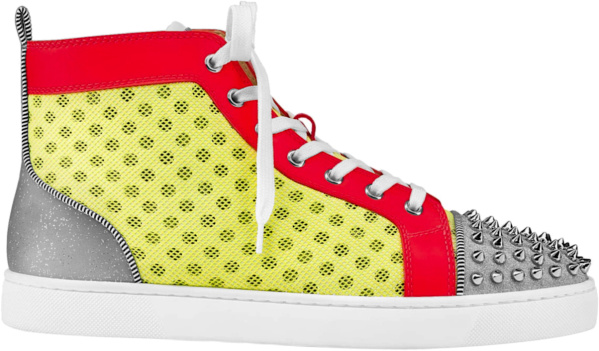 Christian Louboutin Neon Yellow Mesh High Top Sneakers