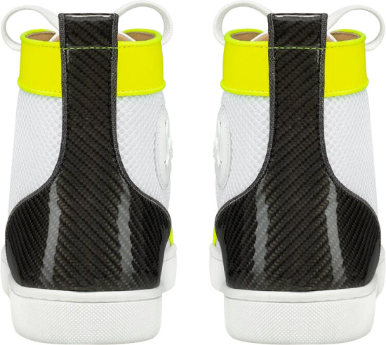 Christian Louboutin White And Neon Yellow High Top Sneakers