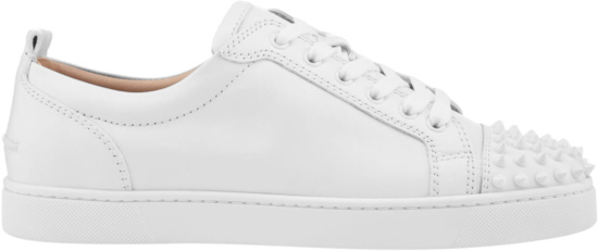 Christian Louboutin White Leahter Low Top Spiked Tow Louis Junior Sneakers