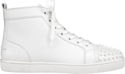 Christian Louboutin White Leather High Top Lou Spikes Sneakers