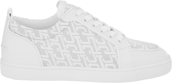 Christian Louboutin White Perforated Monogram Spiked Low Top Sneakers