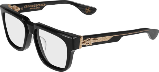 Chrome Hearts Black And Gold Dagger Hinge Square Frame Eyeglasses