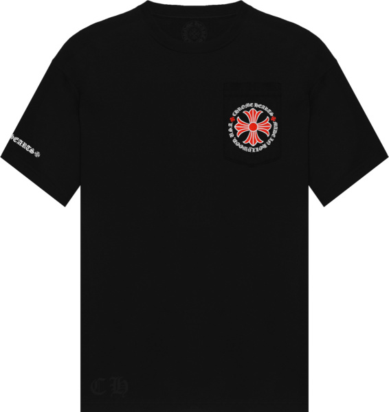 Chrome Hearts Black And Red Cross Pocket T Shirt
