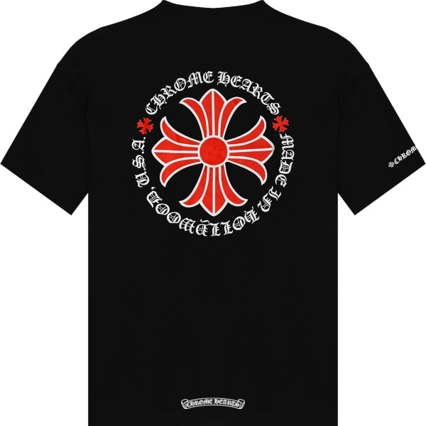Chrome Hearts Black And Red Floral Cross Logo T Shirt