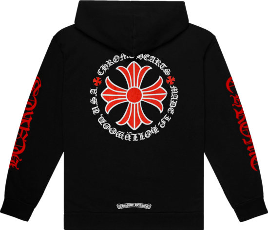 Chrome Hearts Black And Red Floral Cross Logo Zip Hoodie