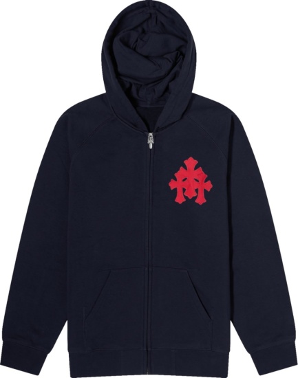 Chrome Hearts Black And Red Triple Cross Patch Zip Hoodie