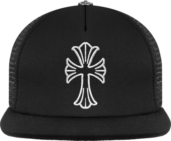 Chrome Hearts Black And White Cross Logo Trucker Hat