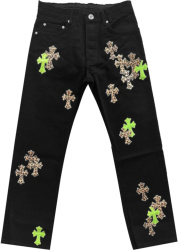 Neon Green & Leopard Cross Black Jeans