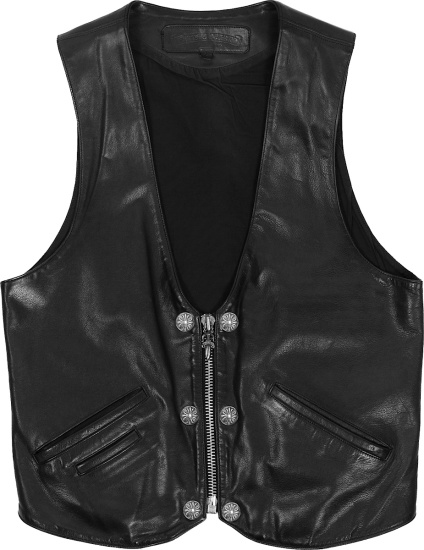 Chrome Hearts Black Leather Biker Vest
