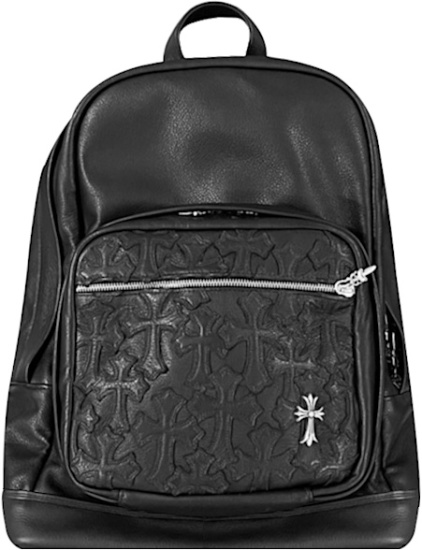 Chrome Hearts Black Leather Corss Patch Pocket Backpack