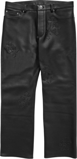 Chrome Hearts Black Leather Cross Patch Pants
