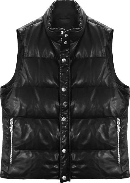 Chrome Hearts Black Leather Puffer Vest