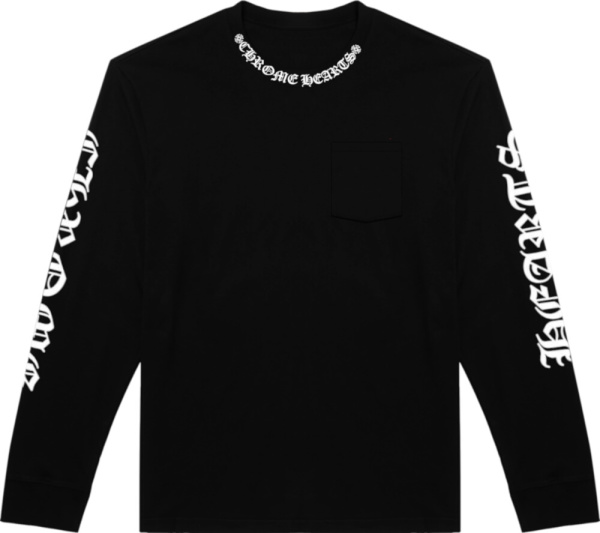 Chrome Hearts Black Long Sleeve Collar Logo T Shirt