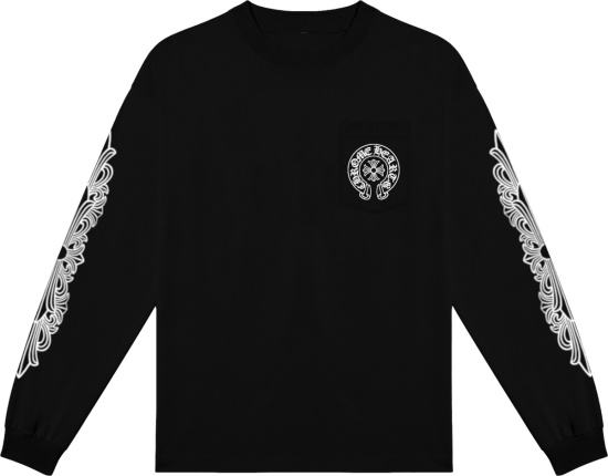 Chrome Hearts Black Long Sleeve Flower And Horseshoe Logo T Shirt
