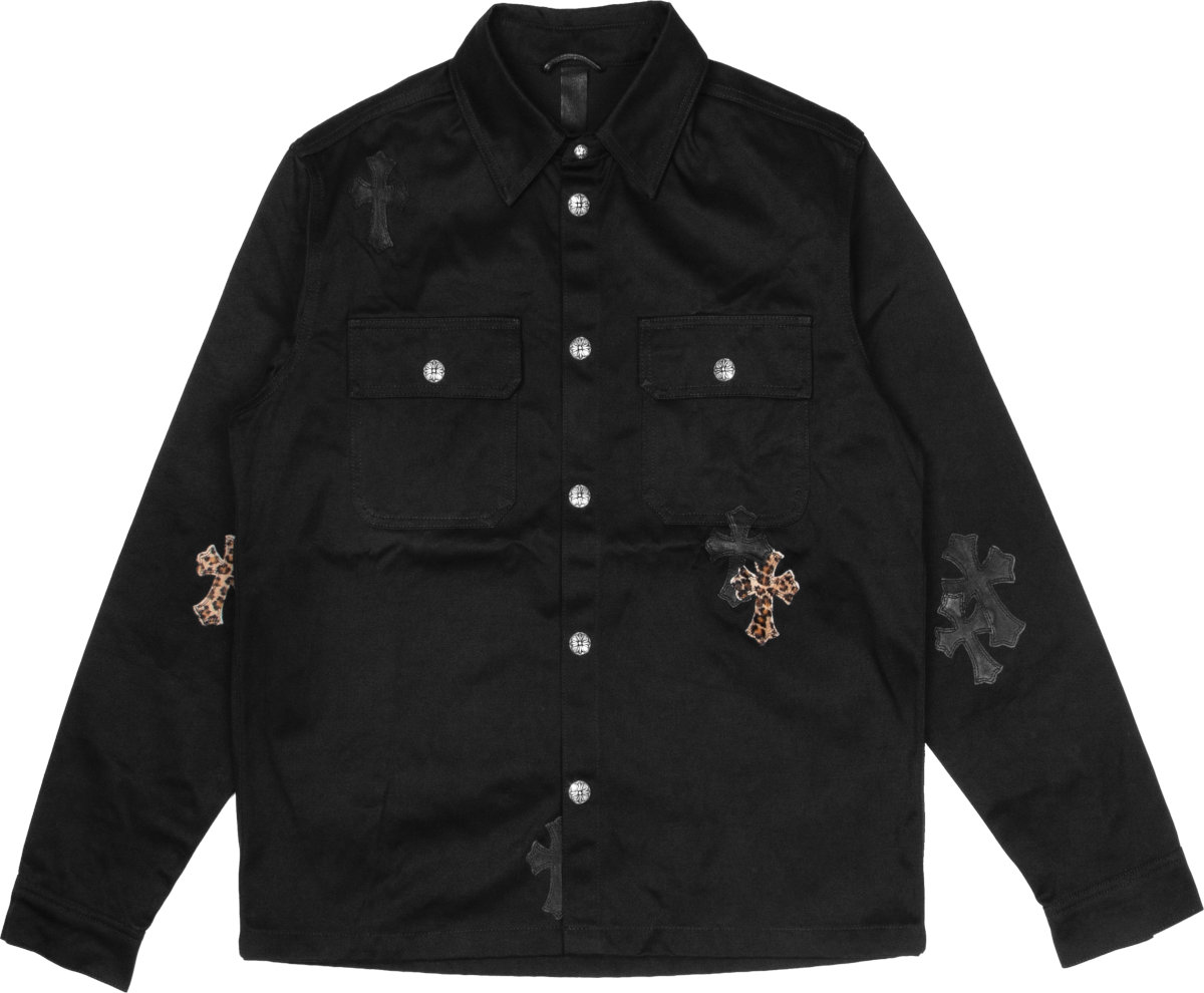Chrome Hearts Black & Leopard Cross Patches Overshirt | INC STYLE