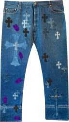 Chrome Hearts Blue Cross And Ghost Patch Jeans