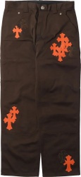Chrome Hearts Brown And Orange Leather Cross Patch Pants